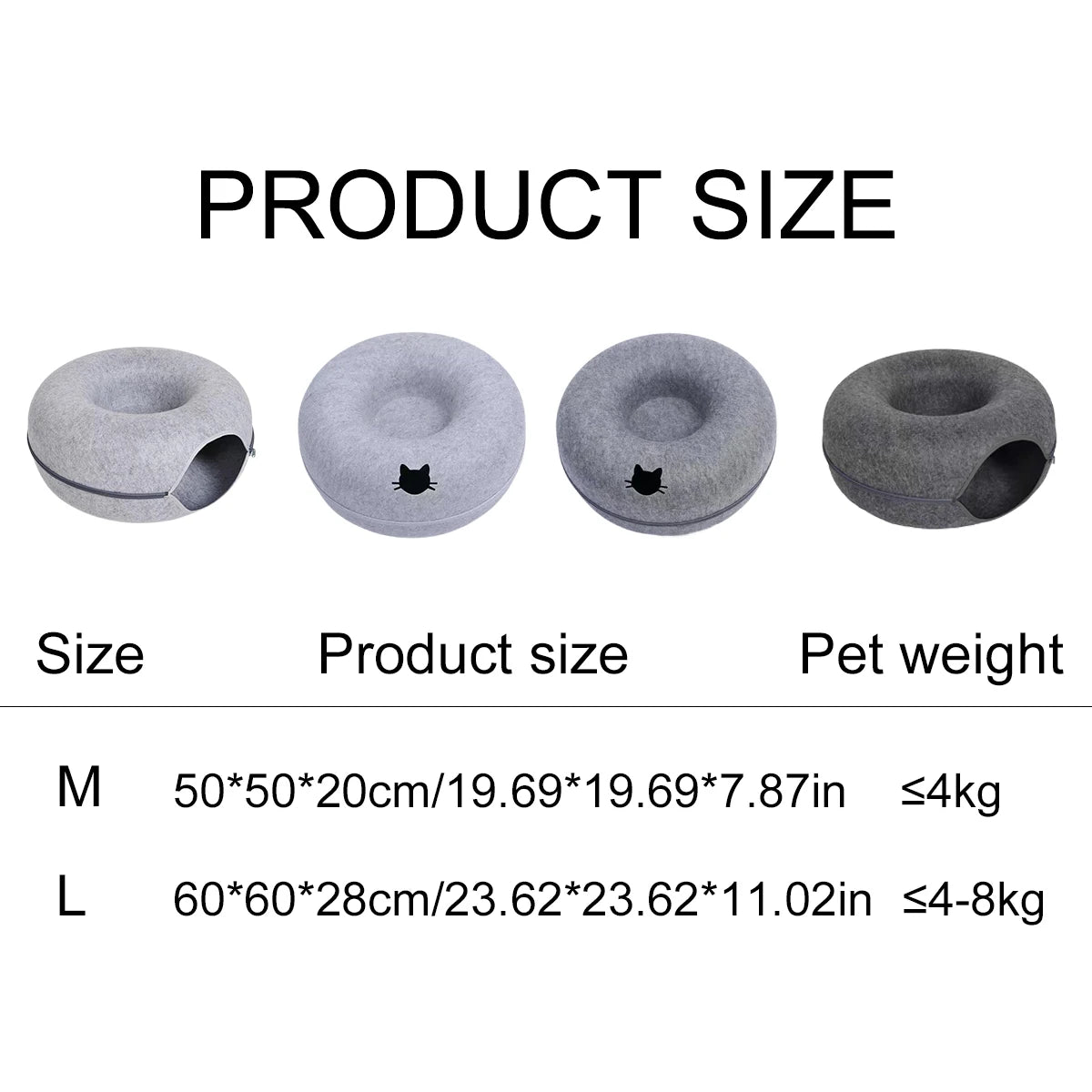 Felt Donut Cat Tunnel Bed (50 cm, zip-apart)