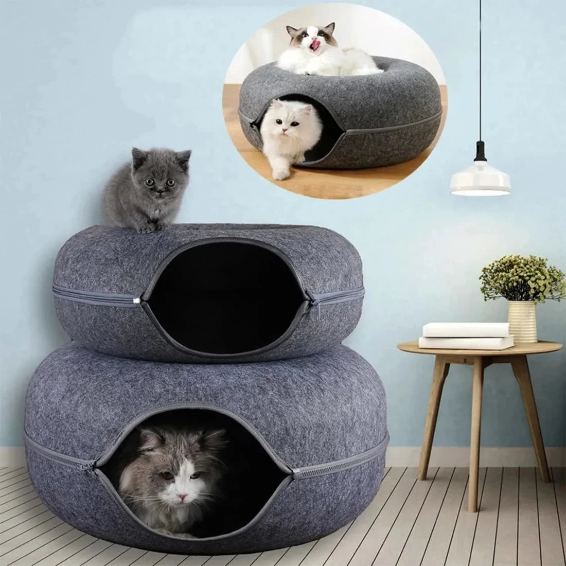 Felt Donut Cat Tunnel Bed (50 cm, zip-apart)