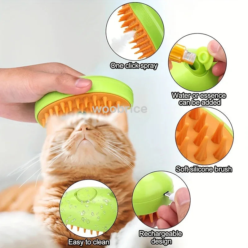 3-in-1 Cat Mist Grooming Brush (self-cleaning, rechargeable)