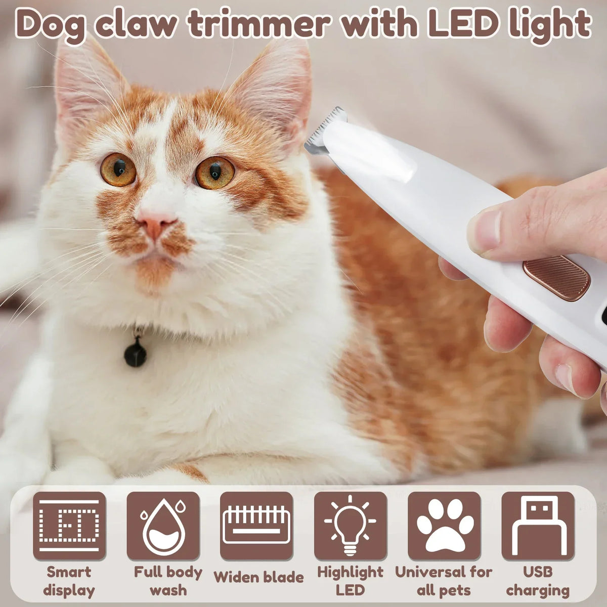 Rechargeable Pet Paw & Hair Trimmer (LED, quiet)