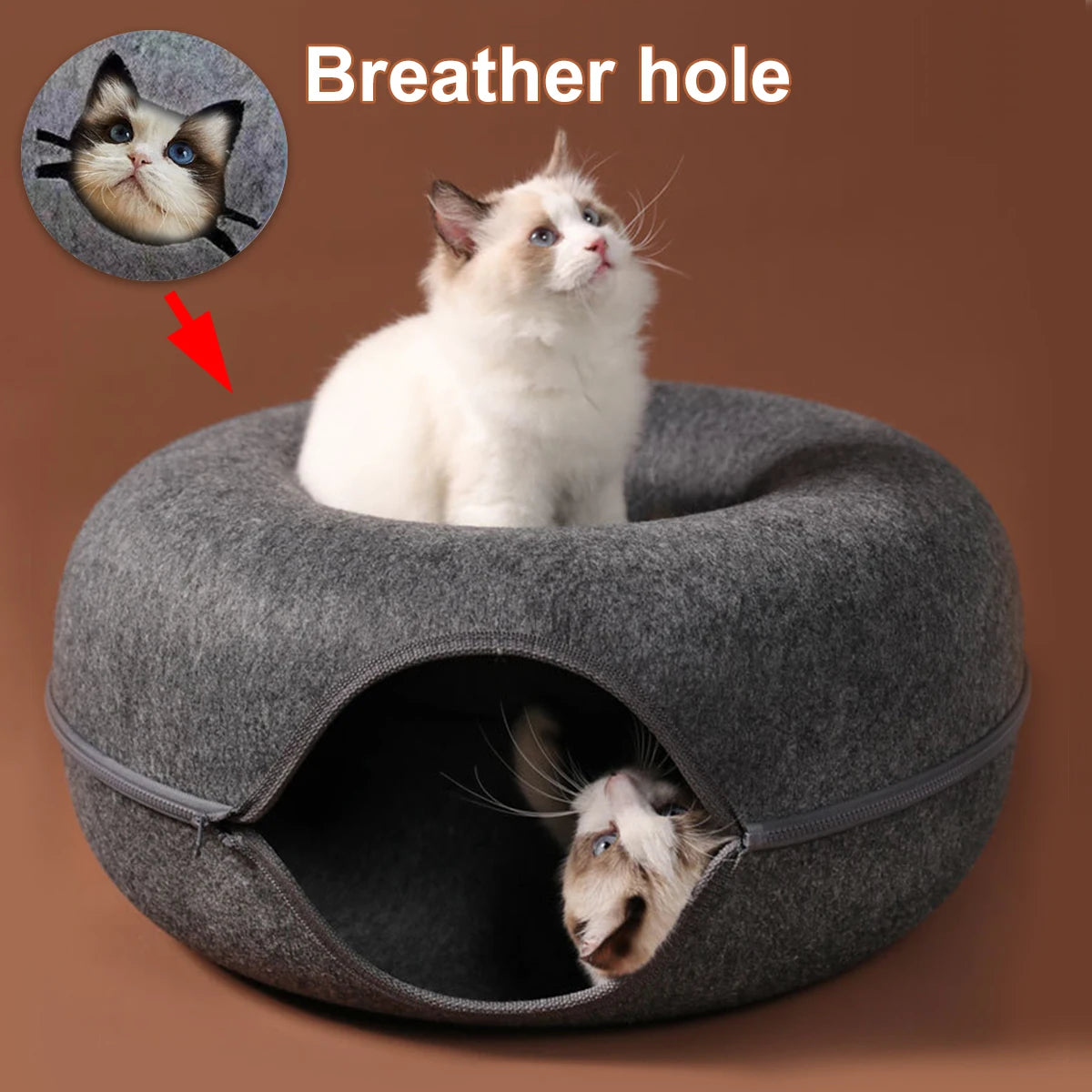 Felt Donut Cat Tunnel Bed (50 cm, zip-apart)