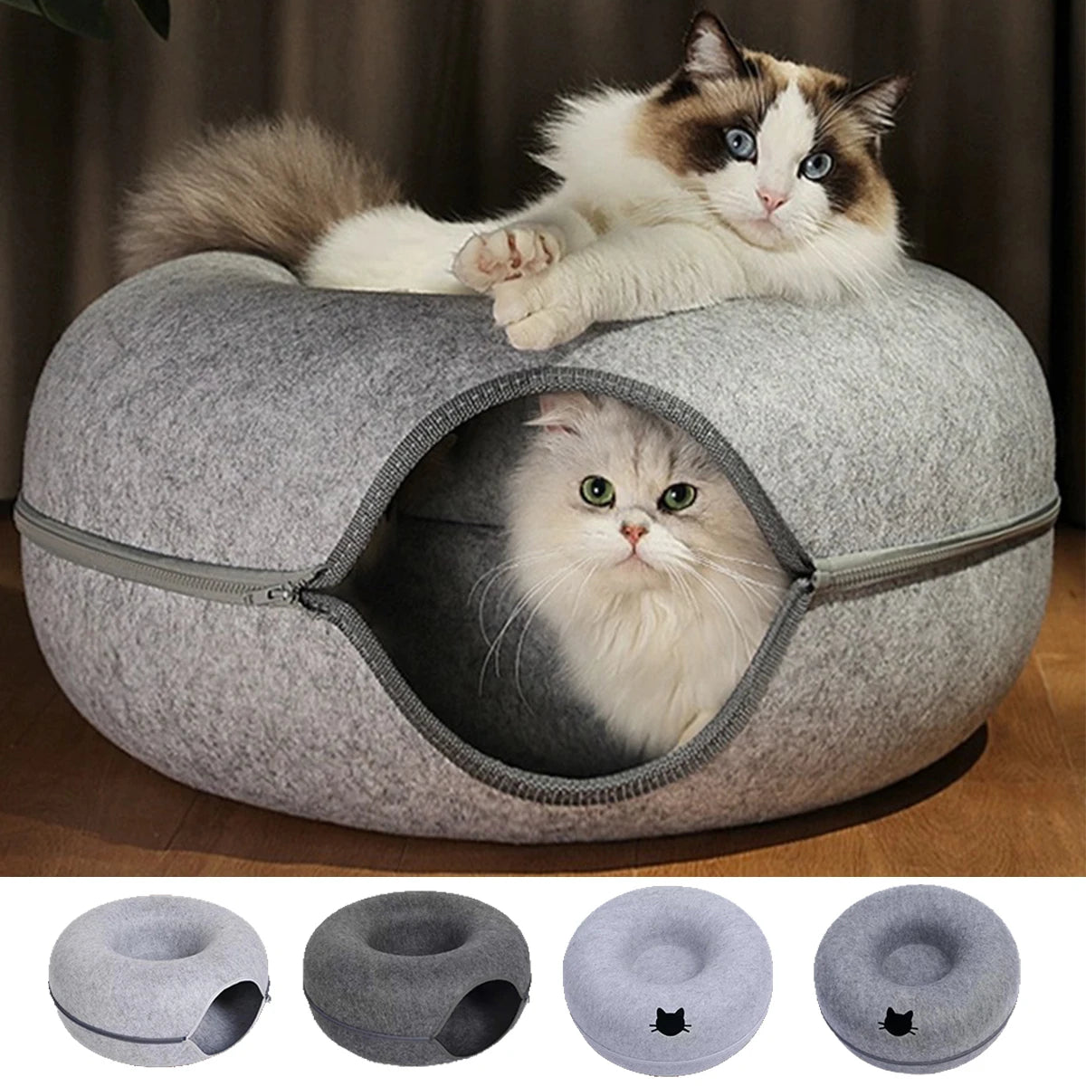 Felt Donut Cat Tunnel Bed (50 cm, zip-apart)