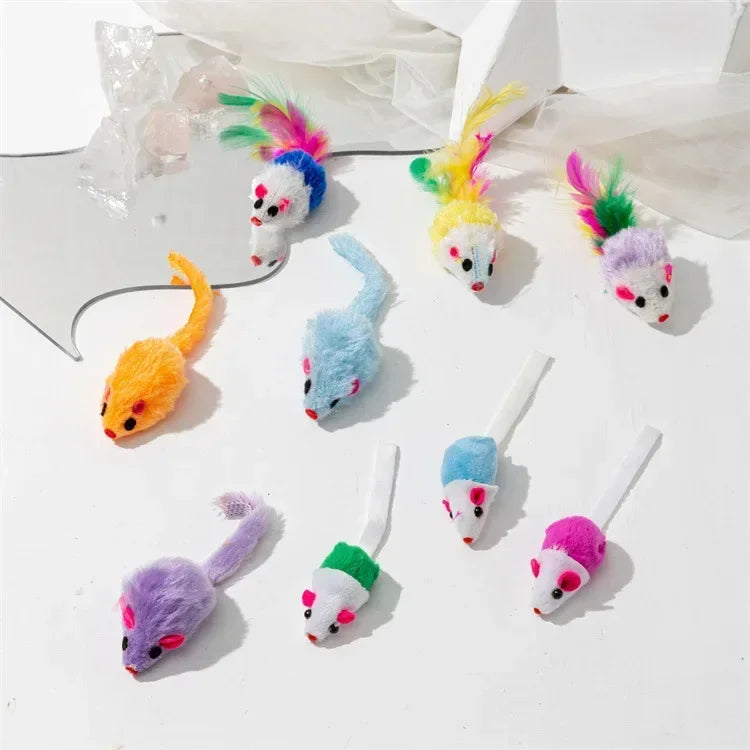 Rattle Faux-Fur Cat Mice with Catnip (24 or 50 pack)
